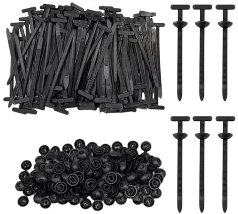 200Pcs Nylon Universal Cable Tie Buckle,Zip Ties Heavy Duty Self-Locking Nylon Holder, Automotive Zipper Clips,Zippered Trim Clip Auto Parts,Button Ziptie Bumper Retainer Fender Liner Fastener(Black)