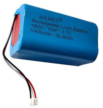 AOLIKES 18650 1s4p Battery 10400mAh 3.7V Rechargeable Lithium Ion Battery with PH2.0/3P Plug / 5C Cell / Square / Supports Fast Charging