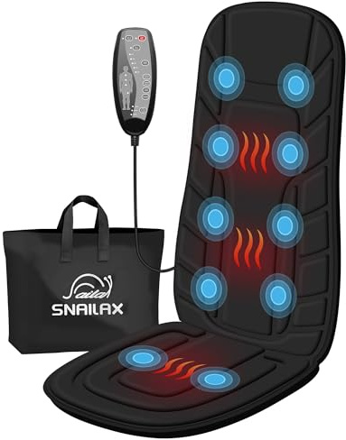 Snailax Back Massager with Heat, Massage Seat Cushion with 10 Motors, Massage Chair Pad for Home Office Use, 5 Modes & 3 Intensity Levels, 2 Heat Settings with 30-60-90 Mins Timer, Ideal Gifts