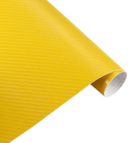LSHIJI Autofolie 152 cm * 200 cm 4D Carbon Fiber Vinyl Film Auto Styling Wrapping Blatt Rolle Film Autos DIY Auto Haube Dach Aufkleber Zubehör Auto Folie(Yellow)