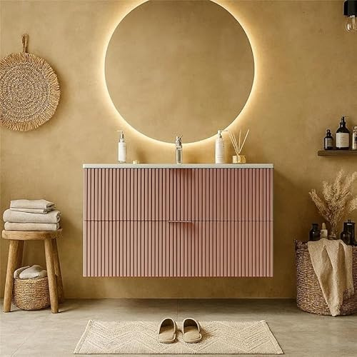 exagonshop Mobile bagno cannettato rosa 102x47 lavabo in ceramica Teramo