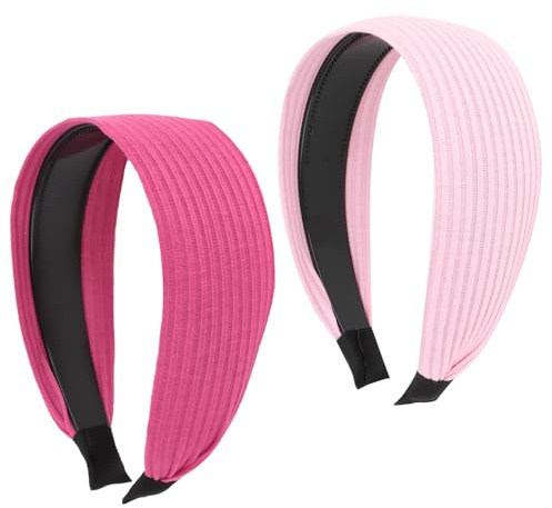 KEUKORZ Wide Headbands for Women - 2Pcs Hot Pink Fabric Thick Hairbands Non-slip - Fashion Accessories for Women’s Hair Adult Styling (2 Colors)
