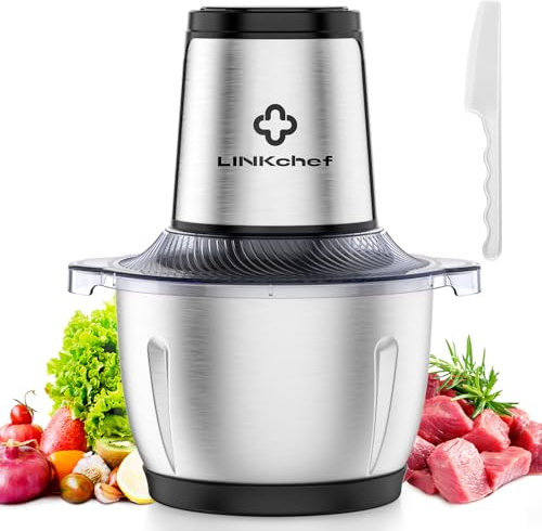 LINKChef Food Processor, Dual-Speed Mini Electric Vegetable Chopper with 1.5L Stainless Steel Bowl, 3-Layer Blades, Small Food Processor for Meat, Onions, Garlic, Nuts, Baby Food, Black