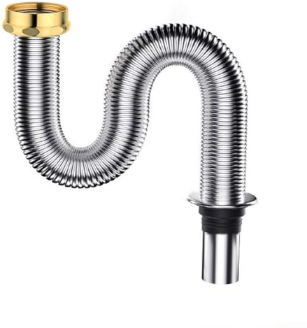 Flexibler Edelstahl-Siphon-Ablaufschlauch mit sicherer Silikondichtung für Waschbeckenanschluss 80/100 cm Länge, hochtemperaturbeständig (100 cm)