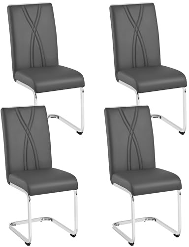 Yaheetech 4X Esszimmerstühle Schwingstuhl mit Metalluntergestell Dunkelgrau | Küchenstuhl aus Kunstleder, Polsterstuhl mit hoher Rücklehne, bis 136 kg belastbar, für Esszimmer/Küche/Restaurant