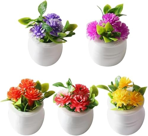 Lot de 5 fleurs miniatures colorées pour maison de poupée, mini fleurs artificielles, petit jardin de fées, fleurs, plantes de jardin de maison de poupée, mini fleurs artificielles, petites plantes