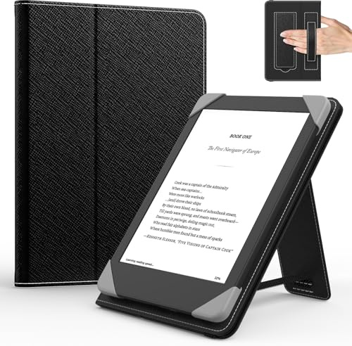 MoKo Custodia per 6 Pollici Kindle eReader da Tablet, Nero | Accessori eReader per 6 Kindle/Kobo Clara/Tolino E-Book Tablets, Custodia Leggera Folio ,Cinghia da Mano, Cavalletto