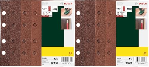 Bosch 25tlg. Schleifblatt Set verschiedene Materialien (Körnung 40/60/80/120, 8 Löcher, Zubehör Schwingschleifer), (25 Stück), 2er Pack