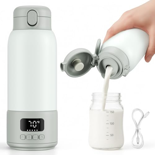 Scaldabiberon Portatile 100W – Riscaldatore Inox Isolato Sottovuoto, Accensione 80 Sec, 500ml, Batteria 16000mAh, 37-70°C Regolabile, 3 Modi Latte, Anti-Perdita – Viaggio e Casa