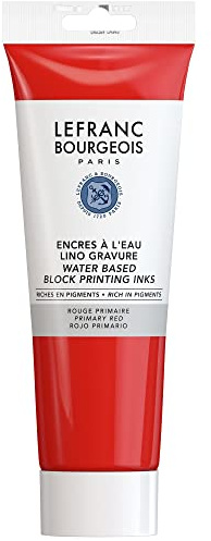 Lefranc & Bourgeois 188221 Linoldruckfarbe auf Wasserbasis, wischfest, geschmeidig für Hochdrucktechniken in der 250ml Tube - Primärrot