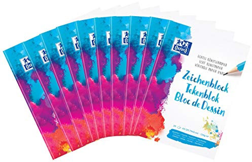 OXFORD Zeichenblock Schule, 10er Pack, DIN A3, blanko, 20 Blatt