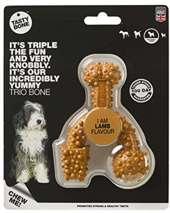 TastyBone TrioBone Nylon Dog Chew Toy for Small Dogs (Lamb) - Indestructible for Aggressive Chewers, Everlasting Flavour, Strong Healthy Teeth, Made in the UK