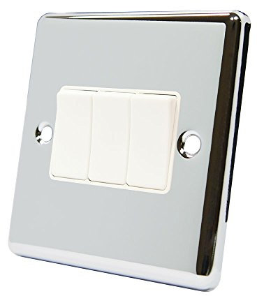 AET CPC3GSWIWH 10 A 3-Gang 2-Way Polished Chrome Classical Triple Light Switch with White Insert Plastic Switches