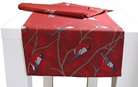beties „Beeren Vögel“ Tischläufer ca. 40x150 cm Vogel Bird Baum Tischband in interessanter Größenauswahl hochwertig & angenehm 100% Baumwolle Farbe (Marsala)