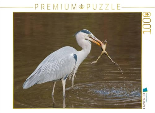 CALVENDO Puzzle Graureiher mit erbeutetem Frosch | 1000 Teile Lege-Größe 64 x 48 cm Foto-Puzzle für glückliche Stunden