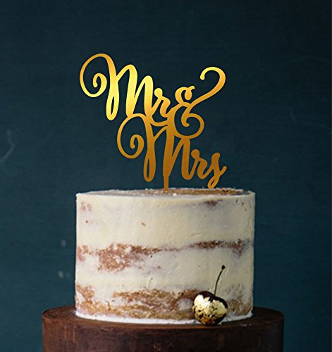 Cake Topper, Mr & Mrs, Farbwahl - Tortenstecker, Tortefigur Acryl, Tortenständer Etagere Hochzeit Hochzeitstorte Kuchenaufstecker (Gold (verspiegelt einseitig)) Art.Nr. 5070