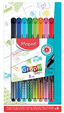 Maped Fineliner Graph'Peps Premium, 8er Blisterkarte Strichstärke: 0,4 mm, metallgefasste Spitze, 1 Stück (749048)