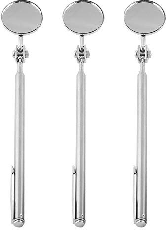 Keenso Auto Inspektionsspiegel, 3 Stk Auto Einziehbar Rund Teleskopspiegel Teleskop Inspektionsspiegel Handwerkzeug mit Griff(30 × 600mm Stift Clip, Silber)