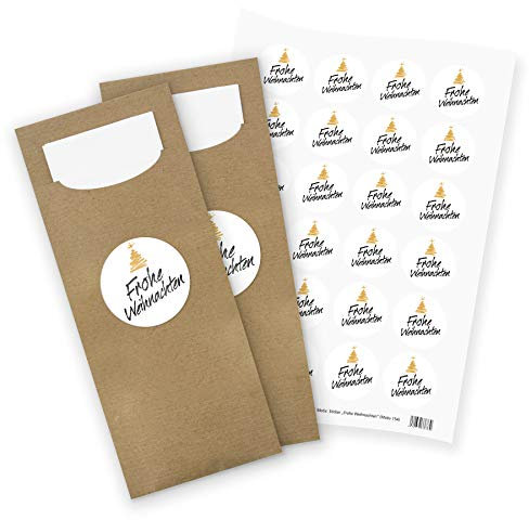 itenga Weihnachten 24x Bestecktaschen Pochetten inkl. Serviette und Sticker Aufkleber Frohe Weihnachten Text Tannenbaum Tischdeko Einweggeschirr