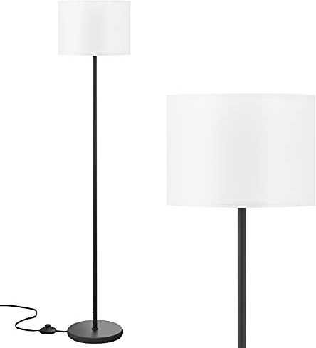 Modern Floor Lamp Simple Design with White Shade, Foot Pedal Switch, 60 Small Tall Lamps for Living Room Bedroom Office Dining Room Kitchen, Black Pole Lamp(Without Bulb)