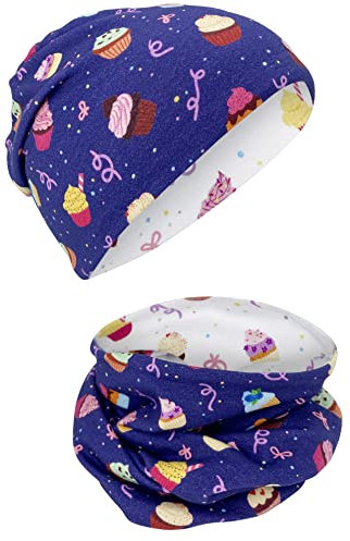 HECKBO Kinder Beanie & Loop Schal Set - Wende-Design Cookies für Frühling & Herbst - Atmungsaktive Baumwolle - Schal und Mütze Kinder - Einheitsgröße, Cookies, Baumwolle
