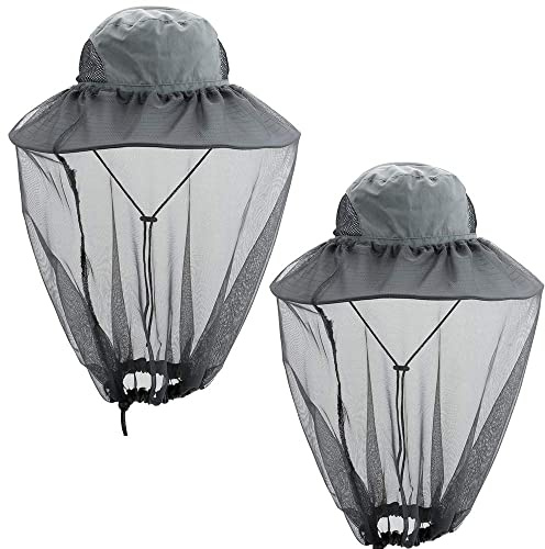 ACBungji - Cappello con zanzariera per esterni, confezione da 2 cappelli per safari, escursionismo, pesca, giardinaggio, tesa larga con retina rimovibile, per donne e uomini, Grigio scuro