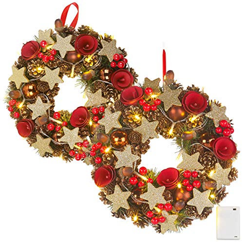 Britesta Weihnachtsdeko Türkranz: 2 Weihnachtskränze, 20 warmweiße LEDs, Timer, batteriebetrieben, 28 cm (Türkränze Weihnachten außen LED, Türkranz beleuchtet, außen, Lichterketten)