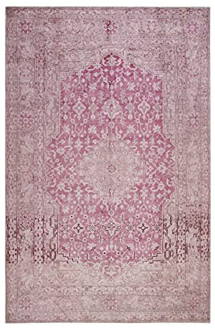 Wecon Home I Kurzflor Vintage Teppich I Silhouette I Past Future WH-12268-01 I (80 x 150 cm, rosa beige)