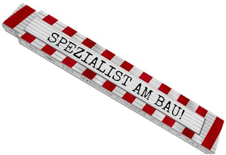 Spezialist am Bau Meterstab aus Holz in weiß-rot Werkzeug Geschenk lustiger Zollstock Spezialist Gliedermaßstab mit Spruch bedruckt und qualitativ hochwertig verarbeitet Zollstock