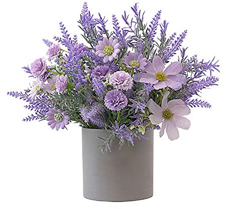Yolispa Artificial Lavender Potted Flowers Fake Potted Lavender Flower Faux Flower Planter for Bookshelves Desks Terraces Windowsills