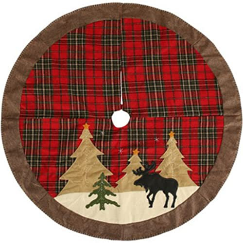 ZYCSKTL Christbaumständer Teppich Retro Runder Karierter Weihnachtsbaumrock, Weihnachtsbaum- Und Elchmuster-Baummatte, Einfache Befestigungsmethode (Color : A, Size : 41.3inches)