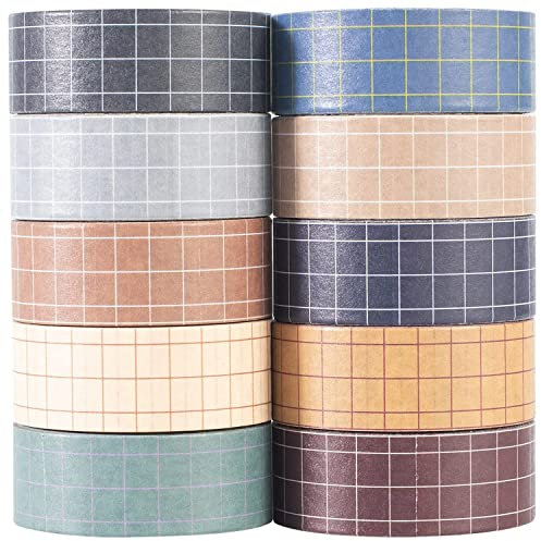YUBX 10 Rollen Vintage Washi Tape Set 15 mm breites Gitter Masking Dekorative Tapes für Bullet Journals, Planer, Scrapbooking, Geschenkverpackung, DIY Crafts (Fog City)