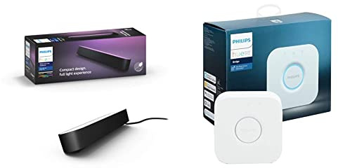 Philips Hue Play White and Colour Ambiance Smart Light Bar Single Pack Base Unit, Black & Bridge. Smart Home Automation Works with Alexa, Google Assistant and Apple Homekit