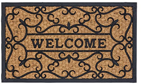 Astra paillasson antidérapant extérieur résistant aux intempéries - Tapis d'entrée Coco Deluxe en Caoutchouc et Fibres de Coco antibactérien - Tapis de propreté 45x75 cm Relief Welcome