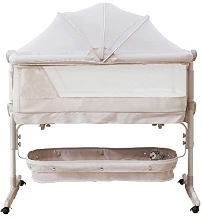 Faltbares Stubenbett, Nachtbett für Babys von 0 bis 36 Monaten, Co-Sleeping-Babybett mit Matratze, tragbare Wiegen mit Laufstall für Kleinkinder, Räder und Bremse