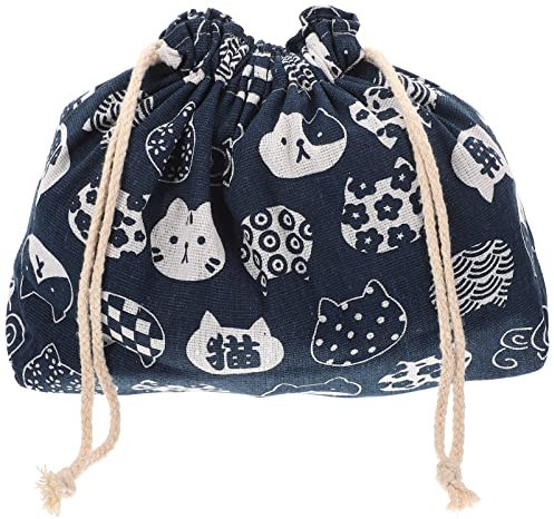 OUNONA Lunchbeutel Stoff Lunchbox Tasche mit Kordelzug Japanisch Bento Beutel Lunch Tasche Faltbare Mittagessen Tasche Brot Beutel Bento Box Bag für Outdoor Büro Schule Blau