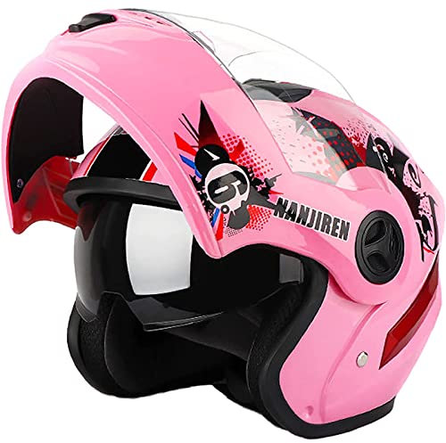 Casque de Moto intégral modulable modulable Homologué Dot/ECE Casque de Moto cyclomoteur Street Racing pour Adultes Hommes Femmes avec Double visière,Rose,One Size