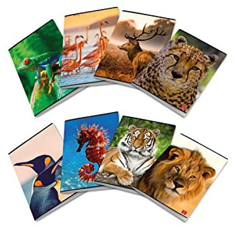 Pigna, Maxi Notizbuch Tier, A4 21x29,7 cm, 80 Seiten + Vorsatzblatt, 80 g/m² Papier, innen 0C, liniert mit Rand, Assorted Covers, 10 Stück.