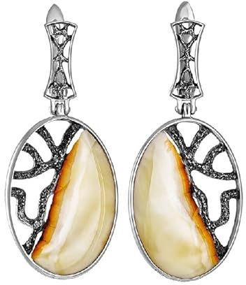 Orecchini in ambra con design DARVIN in argento sterling 925, colore – ambra bianca burro, orecchini in argento ambra, collezione H/W 2023, Ambra Argento, Ambra