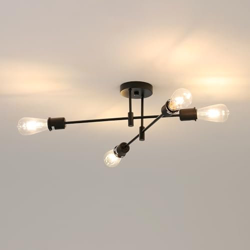 Osairous Sputnik Deckenleuchten, Deckenleuchten 4 Arme Durchmesser 60cm, 180 ° verstellbare Deckenleuchter für Loft Esszimmer Wohnzimmer, Schwarz