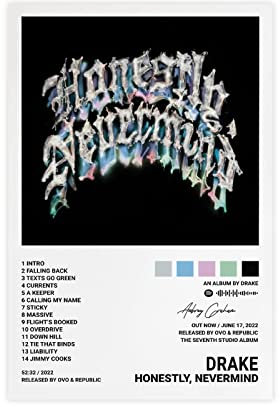 QEWRT Drake Poster Honestly, Nevermind Albumcover Poster, Wandkunstdruck, Dekor, Leinwand, Poster für Zimmer, ästhetischer Rahmen: 30 x 45 cm