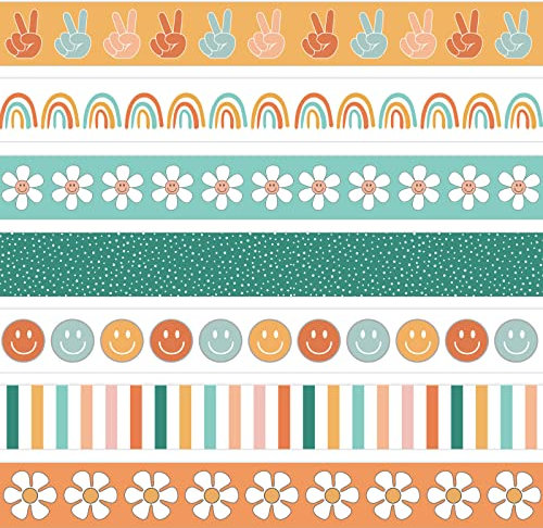 AnyDesign Boho-Pinnwand-Bordüre, bunt, Boho, Regenbogen-Blumen-Bordüre, groovig, Retro-Pinnwand-Aufkleber für Schule, Klassenzimmer, Büro, Boho-Party-Dekoration