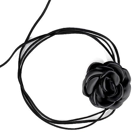 LUTER Flower Necklaces, Flower Rose Necklace Adjustable Chain Fabric Flower Necklaces Velvet Necklace with Flower for Women Girls Bride Wedding Party Birthday (Black)