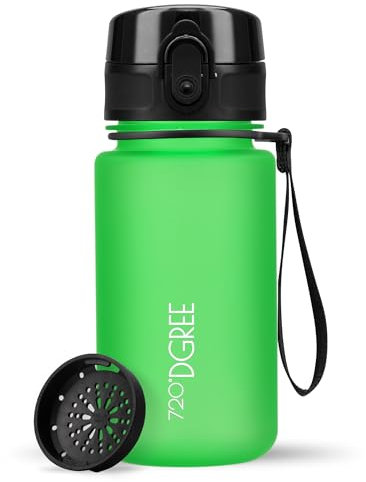 720°DGREE Botella Agua Niños 350ml “uberBottle“ - Tamiz-Fruta, softTouch - Sin BPA, Prueba de Fuga, Reutilizable - Cantimplora ligera - Water Bottle ideal para Escuela Infantil, Niña, Joven, de 3 Años