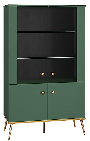 Lomadox Highboard Vitrinenschrank mit Glastüren in grün mit goldfarbenen Griffen und Füßen, B/H/T ca. 92/152/40 cm