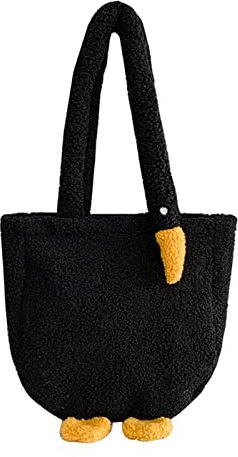 Niedliche Plüsch Handtasche Gans Tasche Schultertasche Weich für Freundin Party Arbeit Weiß, Schwarz , 9.45inchx10.24inchx3.15inch