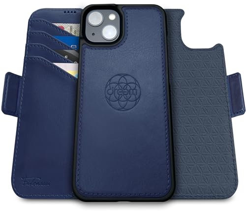 Dreem Fibonacci kompatibel mit iPhone 15 Brieftaschen-Etui / 2-in-1 stoßfestes Etui und abnehmbares Folio aus veganem Leder, MagSafe-kompatibel, RFID-Schutz [Königsblau]