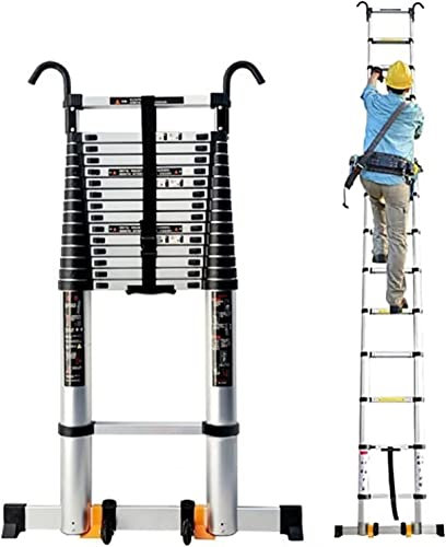 SAFWEL Collapsible Ladder Step Multifunctional Telescopic Ladder 8m/ 7m/ 6m/ 5m/ 4m, Extra Long Telescoping Ladder with Hook & Stabilizer, Aluminum Telescopic Extension Ladders for Rooftop Outdoor Wor