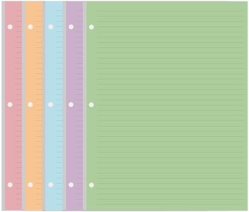 Buntes liniertes Papier mit 3 Löchern, 100 Blatt/200 Seiten, lose Blätter, pro Farbe, 20 Blatt, 21,6 x 27,9 cm