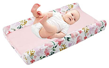 Housse de Matelas à Langer pour BéBé, Douce et Respirante Housse de Table a Langer en Coton, housse de protection matelas à langer amovible, Housse de lit Extensible nouveau-né, Fleur Rose Clair